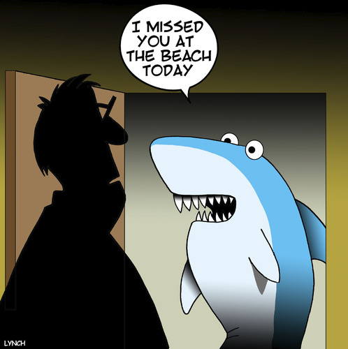 Cartoon: Shark attack (medium) by toons tagged sharks,beach,fish,missed,appointment,sharks,beach,fish,missed,appointment