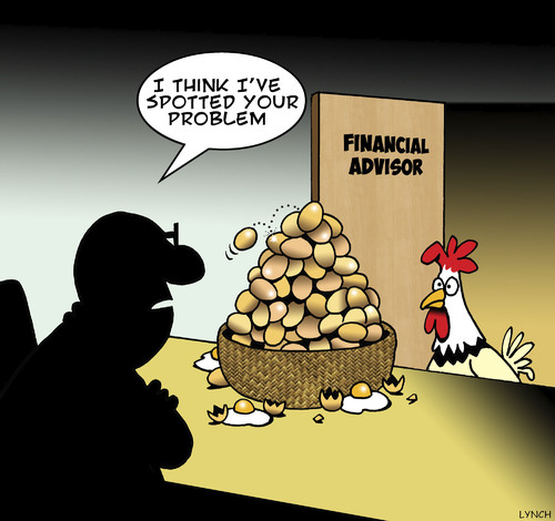 Cartoon: spotted the problem (medium) by toons tagged financial,advice,savings,all,eggs,in,one,basket,chickens,animals,cash,advisor,financial,advice,savings,all,eggs,in,one,basket,chickens,animals,cash,advisor