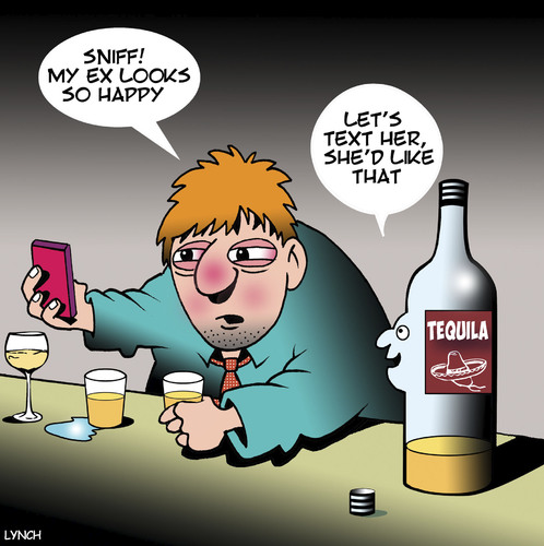 Cartoon: Tequila (medium) by toons tagged tequila,ex,girlfriend,texting,drunk,social,media,tequila,ex,girlfriend,texting,drunk,social,media