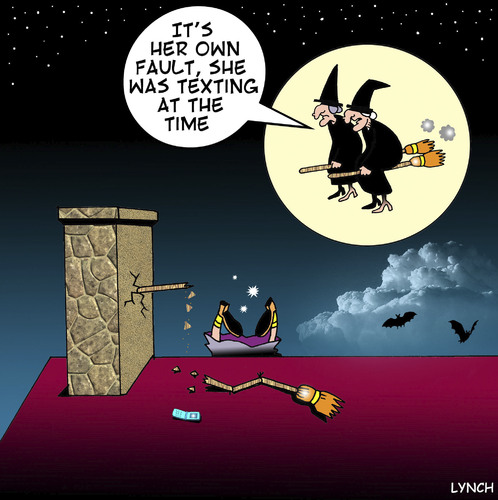 Cartoon: Texting (medium) by toons tagged texting,social,media,witches,facebook,witchcraft,bats,broomsticks,sms,mobile,phones,while,driving