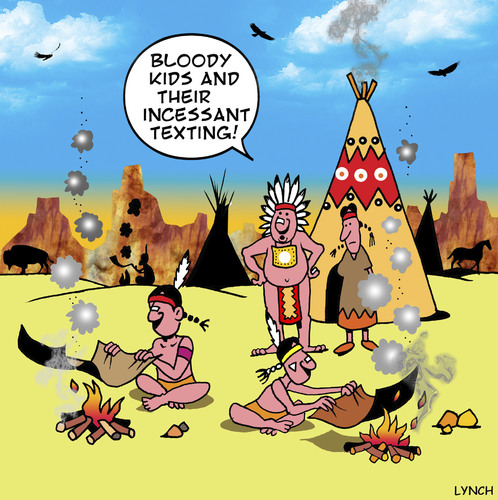 Cartoon: Texting (medium) by toons tagged texting,sms,messaging,facebook,native,americans,smoke,signals,indians