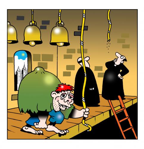 Cartoon: the missing bell (medium) by toons tagged quasimoto,notre,dame,bellringers,clergy,priests,religion,france,stealing