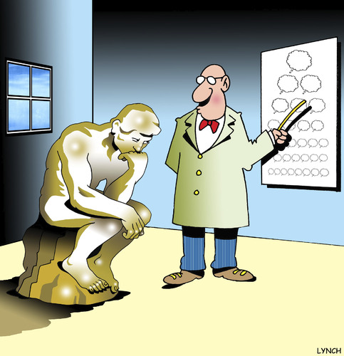 Cartoon: The Thinker needs glasses (medium) by toons tagged optometrist,optometry,glasses,the,thinker