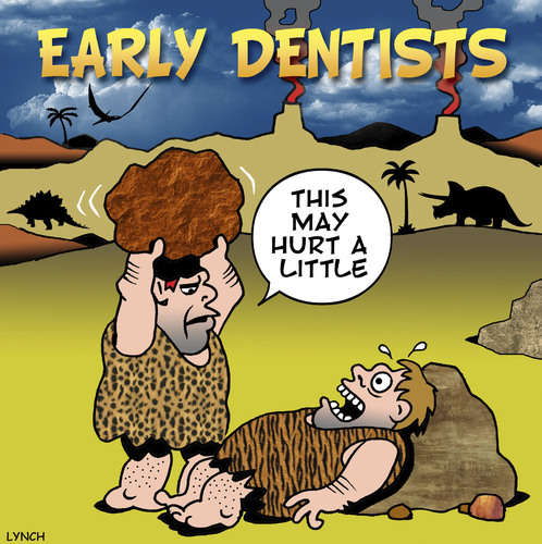 Cartoon: This may hurt (medium) by toons tagged dentist,dental,care,dentures,teeth,caveman,prehistoric