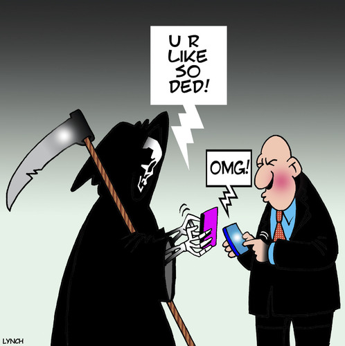 Cartoon: U R Dead (medium) by toons tagged angel,of,death,texting,omg,sms,messaging,angel,of,death,texting,omg,sms,messaging