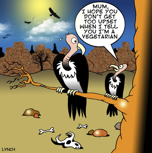 Cartoon: vegetarian (medium) by toons tagged vegetarian,vultures,carion,birds,eating,carkass,food,dining,restaurants,vegan