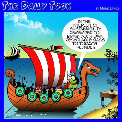 Cartoon: Viking raid (medium) by toons tagged plunder,and,pillage,sustainable,recycling,recycle,bags,plunder,and,pillage,sustainable,recycling,recycle,bags