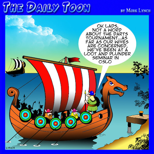 Cartoon: Vikings (medium) by toons tagged vikings,darts,seminars,conferences,plunder,looting,oslo,norway,sailors,vikings,darts,seminars,conferences,plunder,looting,oslo,norway,sailors