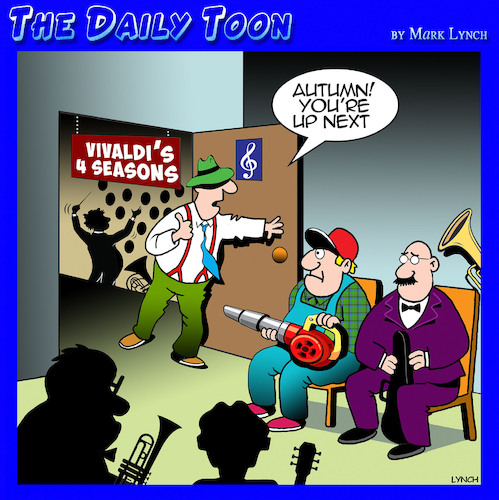 Cartoon: Vivaldi (medium) by toons tagged leaf,blowers,autumn,fall,vivaldi,the,four,seasons,orchestras,backstage,conductor,leaf,blowers,autumn,fall,vivaldi,the,four,seasons,orchestras,backstage,conductor