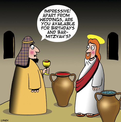 Cartoon: Water into wine (medium) by toons tagged bar,mitzvah,water,into,wine,miracles,parties,birthdays,bar,mitzvah,water,into,wine,miracles,parties,birthdays