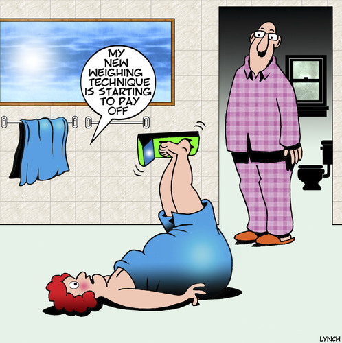 Cartoon: Weighing technique (medium) by toons tagged bathroom,scales,overweight,obesity,self,denial,bathroom,scales,overweight,obesity,self,denial