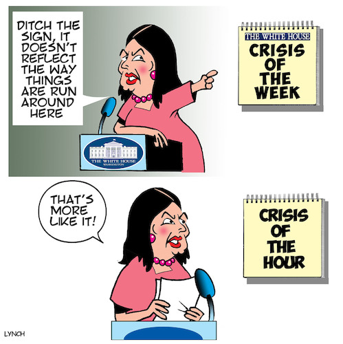 Cartoon: White House press corps (medium) by toons tagged sarah,huckabee,white,house,dysfunctional,administration,crisis,sarah,huckabee,white,house,dysfunctional,administration,crisis