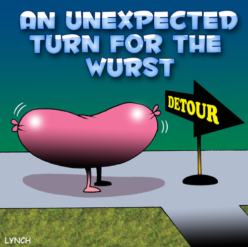 Cartoon: wurst (medium) by toons tagged wurst,sausage,detour,snags,meat,roads,signs