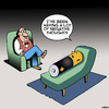 Cartoon: Negative thoughts (small) by toons tagged psychiatrist,depression,negative,batteries,glass,half,full