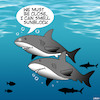 Cartoon: Sunscreen (small) by toons tagged sharks,feeding,frenzy,sunscreen,shark,attack,swimming