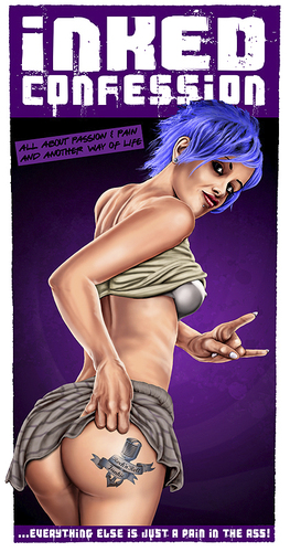 Cartoon: Inked Confession (medium) by toonsucker tagged skin,music,rock,poster,comic,tattoo,sexy,girl