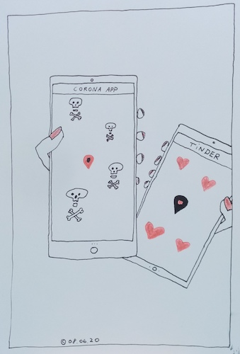 Cartoon: Corona-App versus Tinder (medium) by Müller tagged apps