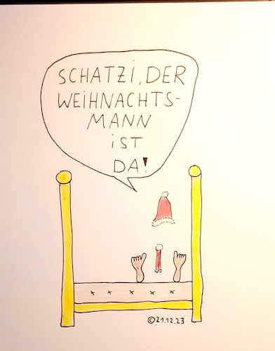 Cartoon: Der Weihnachtsmann ist da! (medium) by Müller tagged weihnachtsmann,imbett