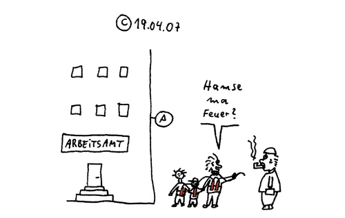 Cartoon: Hamse ma Feuer? (medium) by Müller tagged suizid,freitod,arbeitslosigkeit,selbsttötung