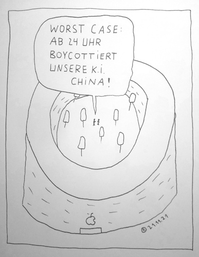 Cartoon: K. I. (medium) by Müller tagged apple,ki,ai,boycott,china