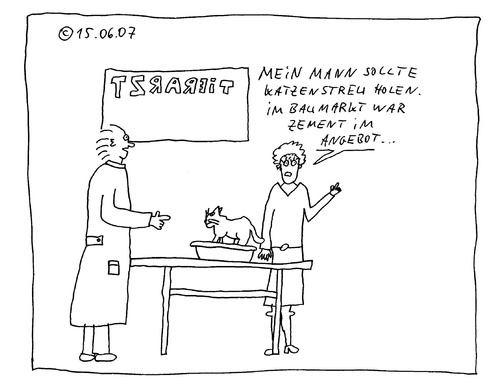 Cartoon: Katzenstreu (medium) by Müller tagged katzenstreu,katze,zement,tierarzt,mann