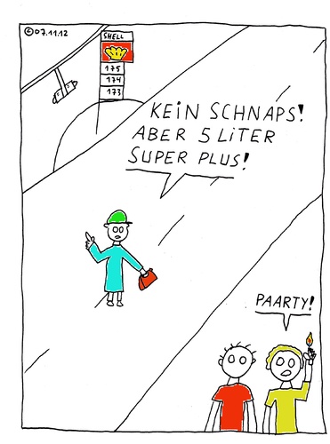Cartoon: Kein Schnaps (medium) by Müller tagged schnaps,benzin,superplus,tankstelle,booze,fuel,highoctane,fuelstation