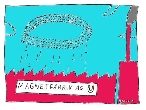 Cartoon: Magnetfabrik (medium) by Müller tagged magnetfeld,zugvögel