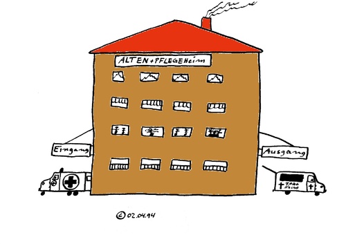 Cartoon: Pflegeheim (medium) by Müller tagged sterben,leichenwagen,pflegeheim