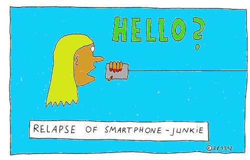 Cartoon: Relapse of Smartphone-Junkie (medium) by Müller tagged smartphone,handy,cellphone,junkie,addiction,sucht