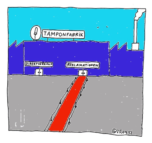 Cartoon: Roter Teppich (medium) by Müller tagged tampon,fabrikverkauf,reklamation,roterteppich,factoryoutlet,redcarpet,complaining