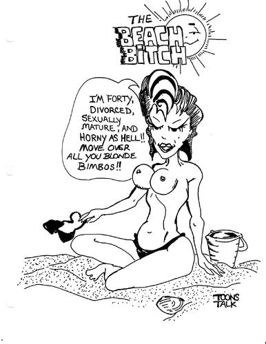 Cartoon: THE BEACH BITCH (medium) by Toonstalk tagged bimbo,beach,hot,swimsuit,stripping,horney,topless,bitch,cougar