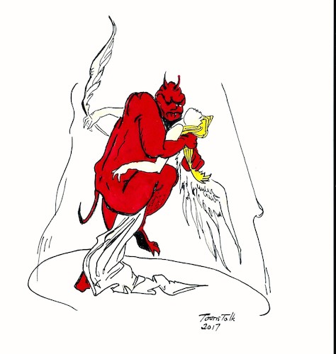 Cartoon: The Capture 2017 (medium) by Toonstalk tagged good,evil,devil,angel,demon,angelic,struggle,conflict,capturing,control,politics,humanity,world,global,religion,dancing