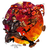 Cartoon: Kick from nowhere (small) by Garvals tagged hellboy,demon,villain,fire,lava