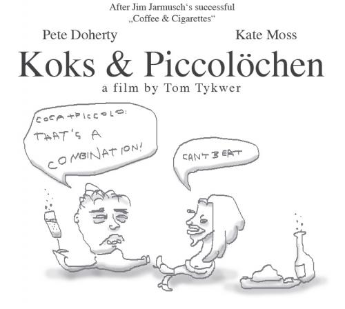 Cartoon: Koks und Piccolo (medium) by prinzparadox tagged cocaine,coca,piccolo,sparkling,wine,kate,moss,pete,doherty,jim,jarmusch,coffee,cigarettes,film,movie,cinema,scandal,celebrity