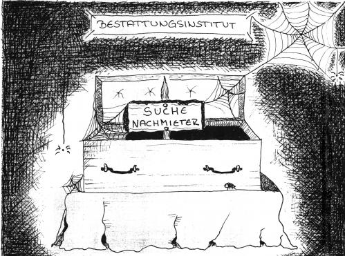 Cartoon: Kürzung des Sterbegeldes (medium) by claudiator tagged sterbegeld,sarg,tod,nachmieter,bestattatung