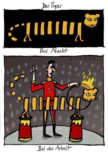 Cartoon: Der Tiger (medium) by schwoe tagged circus,tiger,dompteur,streifen,raubtier