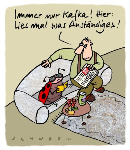 Cartoon: Kafka (medium) by schwoe tagged kafka,bildzeitung,sofa,wohngemeinschaft,verwandlung,käfer