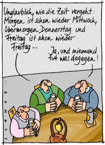 Cartoon: Stammtisch (medium) by schwoe tagged stammtisch,kneipe,wirtschaft,zeit,vergänglichkeit