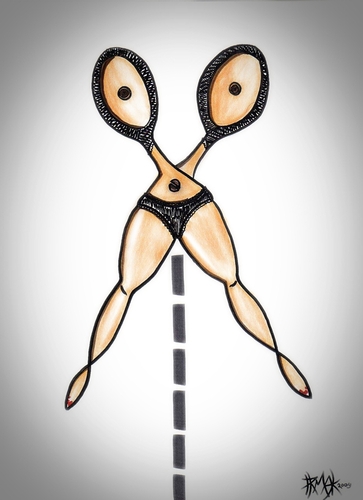 Cartoon: Female scissor (medium) by majezik tagged scissor,woman,female,cut,here