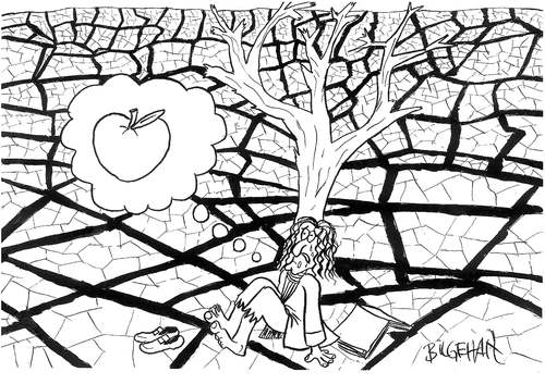 Cartoon: waiting for rain to think! (medium) by bilgehananil tagged isaac,newton,rain,apple