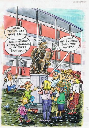 Cartoon: A GERD BAUER  Cartoon by GB (medium) by RnRicco tagged nürnberg,bratwurst,dürer,franken,dürerplatz,tourist,touristen,deutschland,germany,sachs
