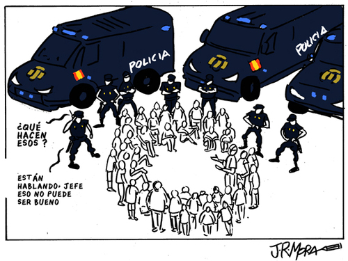 Cartoon: El circulo azul (medium) by jrmora tagged 15m,jmj,policia,spain,politica