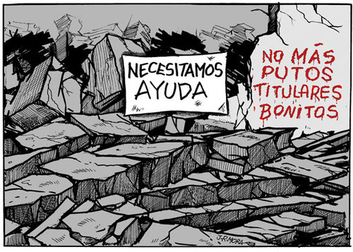 Cartoon: Haiti earthquake spanish (medium) by jrmora tagged haiti,earthquake,terremoto,titulares