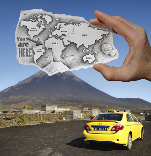 Cartoon: 1 - Pencil Vs Camera for AOC (medium) by BenHeine tagged continent,artofficialconcept,land,countries,culture,tourism,trip,taxi,drive,concept,official,media,mixed,volcano,heine,ben,camera,vs,pencil,volcan,geography,map,world,gallery,vert,cap,verde,cape,photography,drawing,art,benheine