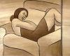 Cartoon: Sleeping Forever (small) by BenHeine tagged classiclitaboutcom christina georgina rossetti poem sleeping die sepia auburn brown brun dirty woman tumult quiet love rest reposer robe sight past shake femme gusty cover clover shapes texture brush sofa armchair chaise esther lombardi ben heine