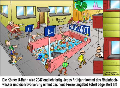 Cartoon: U-Bahn in Köln (medium) by cwtoons tagged ubahn,köln,hochwasser,rhein,pfusch,filz,korruption