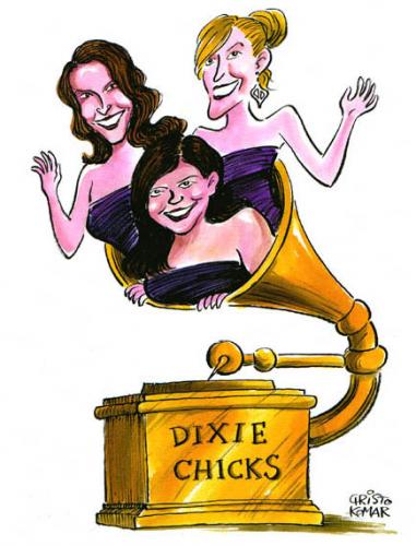 Cartoon: Dixie Chicks (medium) by Christo Komarnitski tagged music,entertainment,celebrities,