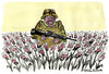 Cartoon: Obama in the taliban poppy field (small) by Christo Komarnitski tagged afghanistan,war,terror,usa