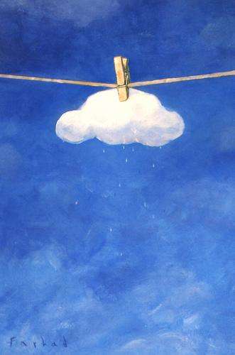 Cartoon: Detuched cloud (medium) by Farhad Foroutanian tagged gage,,wolke,wäscheleine,wäsche,aufhängen,trocknen,regen,wetter,klima,leine,wäscheklammer,klammer,himmel,tropfen