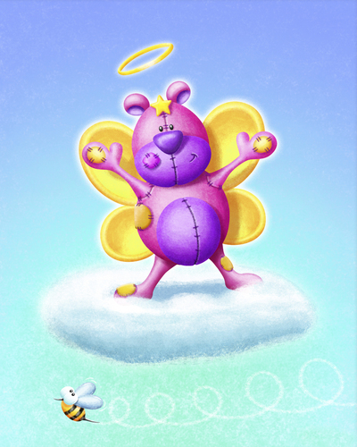 Cartoon: Fair Bear Hugs (medium) by SuperSillyStudios tagged fairy,bear,angel,cloud,pink,teddy,halo,whimsical,fantasy,bee